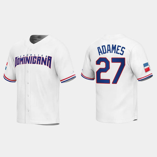 #27 WILLY ADAMES DOMINICAN REPUBLIC BASEBALL 2023 WORLD BASEBALL CLASSIC REPLICA JERSEY ¡§C WHITE Stitches Baseball Jerseys