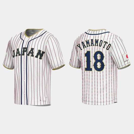 #18 YOSHINOBU YAMAMOTO JAPAN BASEBALL 2023 WORLD BASEBALL CLASSIC JERSEY ¡§C WHITE Stitches Baseball Jerseys